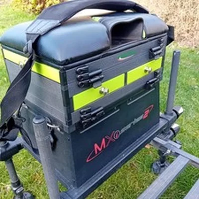 Maver Fishing Seat Box with Umbrella Arm and Netting Accessories