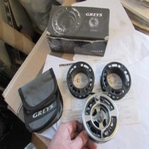good used greys GTX 3 disc drag cassette trout fly fishing reel 2 spools case