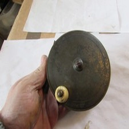 V good vintage farlows london brass platewind salmon fly fishing reel huge 4.5"