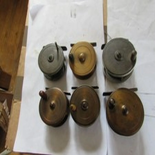 6 various vintage small brass platewind trout fly fishing reels