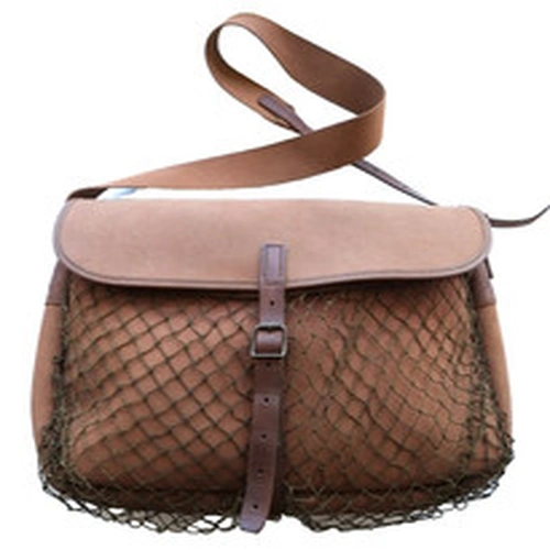 VINTAGE CANVAS & LEATHER GAME BAG WITH NET 'QUALITY GUNSLIPS' fishing Brady