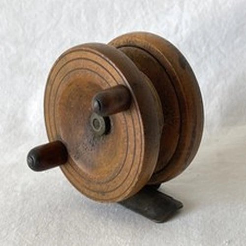 Vintage Fly Fishing Reel with Line - Made of Wood #838