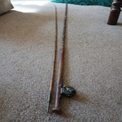 Antique Bamboo Fishing Rod Very Old Maybe Fly Fishing with Old Reel and Line