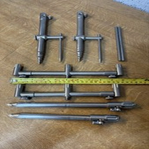 Adjustable Metal Silver 2 Rod Fishing Buzz Bars & Bankstick Set 43cm
